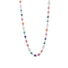 Stainless Steel Enamel Flower Link Polished Glossy Chain Necklace Silver 16.93 in N152 product image 1