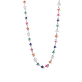 Stainless Steel Enamel Flower Link Polished Glossy Chain Necklace Silver 16.93 in N152 product image 1