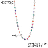 Stainless Steel Enamel Flower Link Polished Glossy Chain Necklace Silver 16.93 in N152 product image 2