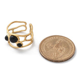 Stainless Steel Agate Tiger Eye Womens Polished Adjustable Open Cuff Ring Black R258