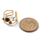 Stainless Steel Agate Tiger Eye Womens Polished Adjustable Open Cuff Ring Black R258
