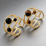 Stainless Steel Agate Tiger Eye Womens Polished Adjustable Open Cuff Ring Black R258 product image 1