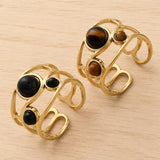 Stainless Steel Agate Tiger Eye Womens Polished Adjustable Open Cuff Ring Black R258 product image 2