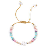 Shell Cross Slide Clasp Lobster Beaded Smooth Glossy Adjustable Stretch Bracelet Gold 11 in T153