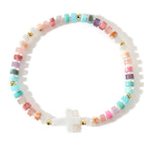 Shell Cross Slide Clasp Lobster Beaded Smooth Glossy Adjustable Stretch Bracelet Gold 11 in T153
