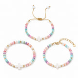 Shell Cross Slide Clasp Lobster Beaded Smooth Glossy Adjustable Stretch Bracelet Gold 11 in T153 product image 1