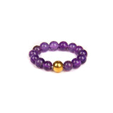 Stainless Steel Amethyst Stretch Quartz Jasper Smooth Polished Round Adjustable Beaded Ring Gold R259