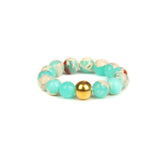 Stainless Steel Amethyst Stretch Quartz Jasper Smooth Polished Round Adjustable Beaded Ring Gold R259