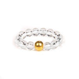 Stainless Steel Amethyst Stretch Quartz Jasper Smooth Polished Round Adjustable Beaded Ring Gold R259
