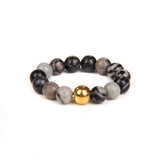 Stainless Steel Amethyst Stretch Quartz Jasper Smooth Polished Round Adjustable Beaded Ring Gold R259