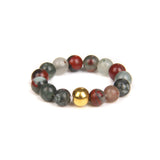 Stainless Steel Amethyst Stretch Quartz Jasper Smooth Polished Round Adjustable Beaded Ring Gold R259