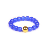 Stainless Steel Amethyst Stretch Quartz Jasper Smooth Polished Round Adjustable Beaded Ring Gold R259