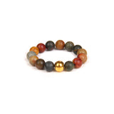 Stainless Steel Amethyst Stretch Quartz Jasper Smooth Polished Round Adjustable Beaded Ring Gold R259