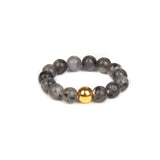Stainless Steel Amethyst Stretch Quartz Jasper Smooth Polished Round Adjustable Beaded Ring Gold R259