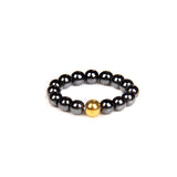 Stainless Steel Amethyst Stretch Quartz Jasper Smooth Polished Round Adjustable Beaded Ring Gold R259