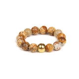 Stainless Steel Amethyst Stretch Quartz Jasper Smooth Polished Round Adjustable Beaded Ring Gold R259