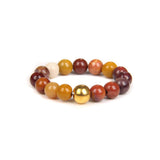 Stainless Steel Amethyst Stretch Quartz Jasper Smooth Polished Round Adjustable Beaded Ring Gold R259