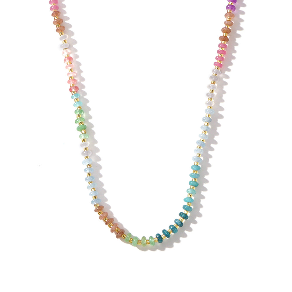 Stone Rondelle Extender Smooth Round Beaded Necklace Pink Blue Green Purple 16.54 in N153 product image 1