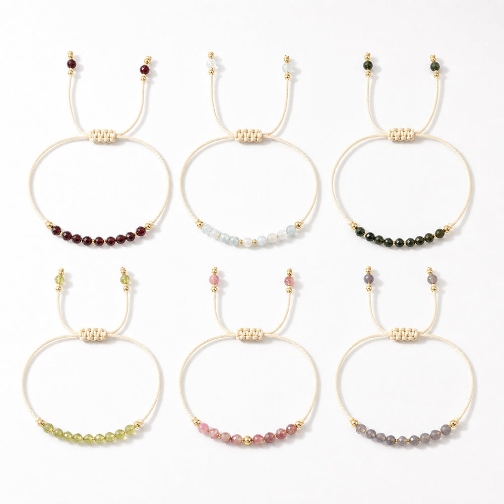 Crystal Tourmaline Bead Garnet Amethyst Aquamarine Quartz Smooth Knot Beaded Bracelet Green Pink Purple Blue T154 product