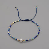 Glass Amethyst Royal Slider Pearl Cord Adjustable Beaded Bracelet Blue Gold T155