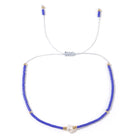 Glass Amethyst Royal Slider Pearl Cord Adjustable Beaded Bracelet Blue Gold T155