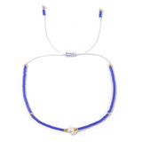 Glass Amethyst Royal Slider Pearl Cord Adjustable Beaded Bracelet Blue Gold T155