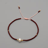 Glass Amethyst Royal Slider Pearl Cord Adjustable Beaded Bracelet Blue Gold T155