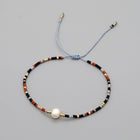 Glass Amethyst Royal Slider Pearl Cord Adjustable Beaded Bracelet Blue Gold T155