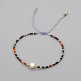 Glass Amethyst Royal Slider Pearl Cord Adjustable Beaded Bracelet Blue Gold T155