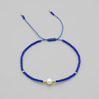 Glass Amethyst Royal Slider Pearl Cord Adjustable Beaded Bracelet Blue Gold T155