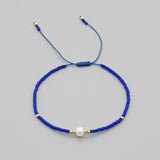 Glass Amethyst Royal Slider Pearl Cord Adjustable Beaded Bracelet Blue Gold T155