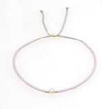 Glass Amethyst Royal Slider Pearl Cord Adjustable Beaded Bracelet Blue Gold T155