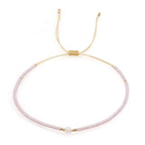 Glass Amethyst Royal Slider Pearl Cord Adjustable Beaded Bracelet Blue Gold T155