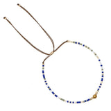 Glass Amethyst Royal Slider Pearl Cord Adjustable Beaded Bracelet Blue Gold T155
