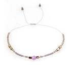 Glass Amethyst Royal Slider Pearl Cord Adjustable Beaded Bracelet Blue Gold T155