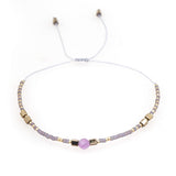 Glass Amethyst Royal Slider Pearl Cord Adjustable Beaded Bracelet Blue Gold T155
