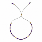 Glass Amethyst Royal Slider Pearl Cord Adjustable Beaded Bracelet Blue Gold T155