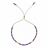 Glass Amethyst Royal Slider Pearl Cord Adjustable Beaded Bracelet Blue Gold T155