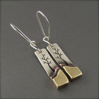 Drop Rectangle Tree of Life Rectangular Design Dangle Earrings Silver 1.93 in E163 product image 1