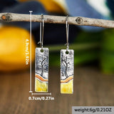 Drop Rectangle Tree of Life Rectangular Design Dangle Earrings Silver 1.93 in E163 product image 2