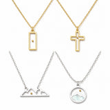 Stainless Steel Shell Cross Mountain Flat Round Pave Polished Rectangle Pendant Necklace Gold N154 product image 1