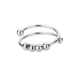 Stainless Steel Round Spinner Beaded Shiny Adjustable Cuff Ring Rose Gold Silver R260