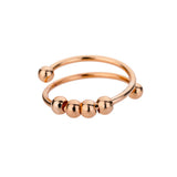 Stainless Steel Round Spinner Beaded Shiny Adjustable Cuff Ring Rose Gold Silver R260