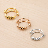 Stainless Steel Round Spinner Beaded Shiny Adjustable Cuff Ring Rose Gold Silver R260 product image 2