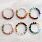 Gemstone Crystal Agate Round Quartz Tiger Eye Opal Beaded Adjustable Stretch Bracelet Pink White Green Blue T156 product