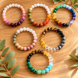 Gemstone Crystal Agate Round Quartz Tiger Eye Opal Beaded Adjustable Stretch Bracelet Pink White Green Blue T156 product