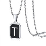 Stainless Steel Enamel Letter Rectangle Box Band Chain Smooth Pendant Necklace Silver Rose Gold Black Light Blue N155