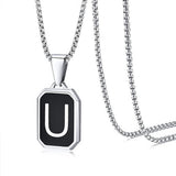 Stainless Steel Enamel Letter Rectangle Box Band Chain Smooth Pendant Necklace Silver Rose Gold Black Light Blue N155