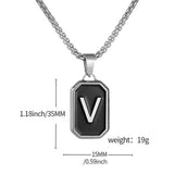 Stainless Steel Enamel Letter Rectangle Box Band Chain Smooth Pendant Necklace Silver Rose Gold Black Light Blue N155