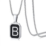Stainless Steel Enamel Letter Rectangle Box Band Chain Smooth Pendant Necklace Silver Rose Gold Black Light Blue N155